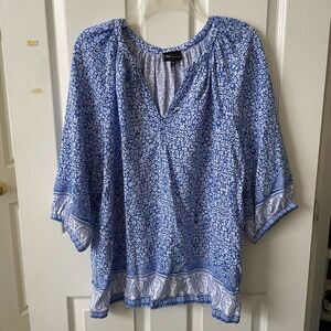 Blue Floral Women's Top in 1x elbow sleeve jones New York boho blue
